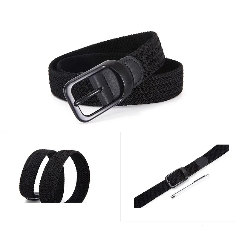 Ceinture tissée élastique en toile extensible pour hommes et femmes, sans trous, sans poinçon, pour pantalons d'étudiant polyvalents de Style coréen