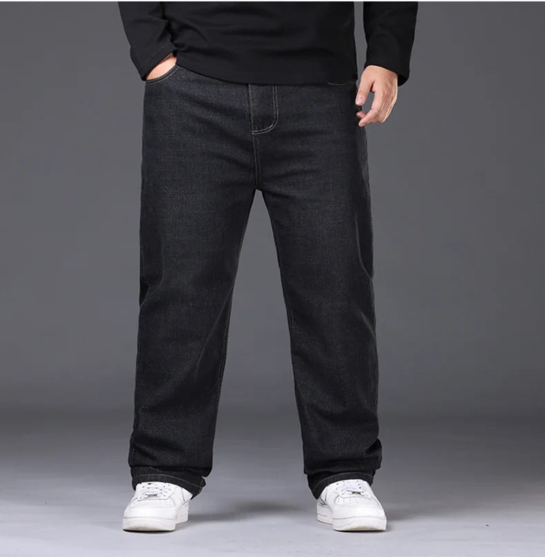 Jean extensible pour hommes, 29 à 50 tailles, pantalon en Denim à jambe droite, taille étendue, bleu/noir, Streetwear, coupe décontractée pour le travail et le décontracté