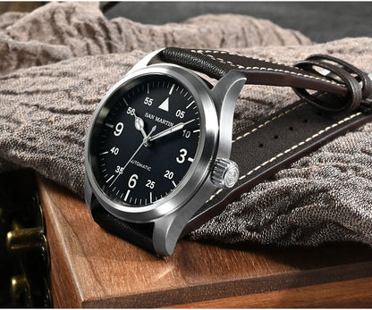 San Martin – montre pilote pour hommes, 37mm, Miyota 8215, mode Simple, militaire, automatique, mécanique, étanche à 100m, BGW-9