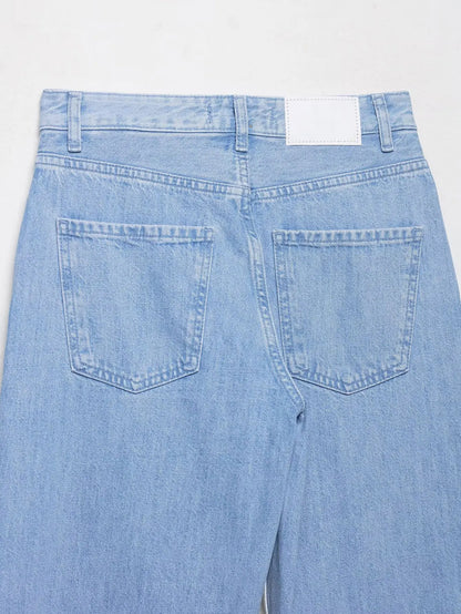 HH – costume en Denim Vintage pour femme, manteau à revers à manches longues et simple boutonnage + jean taille haute à jambes larges, ensemble de mode de rue, automne 2024