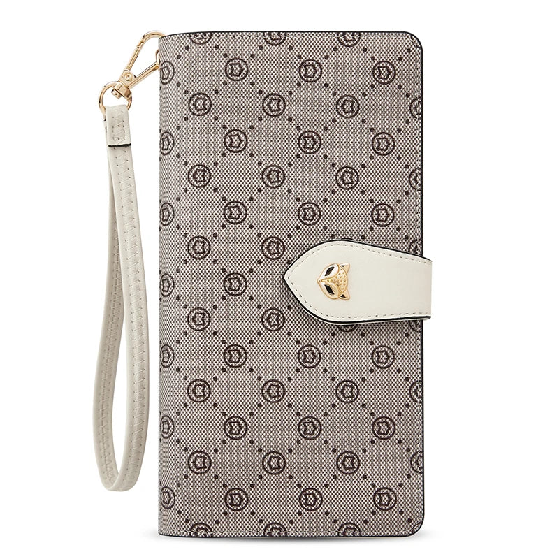 FOXER femmes Long portefeuille carte et porte-passeport élégant pochette dame monogramme PVC avec bracelet sac de téléphone portable femme porte-monnaie