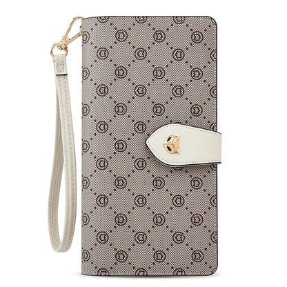 FOXER femmes Long portefeuille carte et porte-passeport élégant pochette dame monogramme PVC avec bracelet sac de téléphone portable femme porte-monnaie