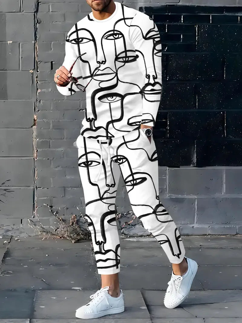 Populaire hommes à manches longues T-Shirts pantalons ensemble mode impression 3D hommes vêtements de sport homme vêtements rue survêtement survêtement 2 pièces tenues