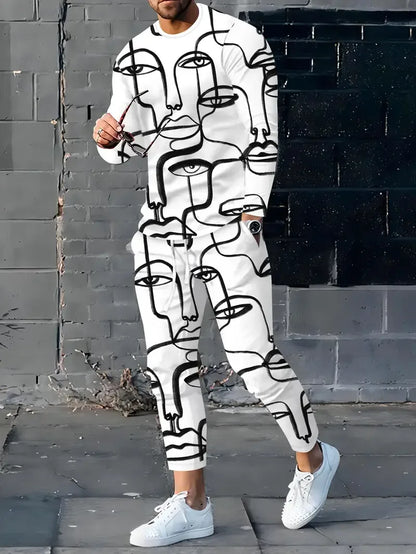 Populaire hommes à manches longues T-Shirts pantalons ensemble mode impression 3D hommes vêtements de sport homme vêtements rue survêtement survêtement 2 pièces tenues