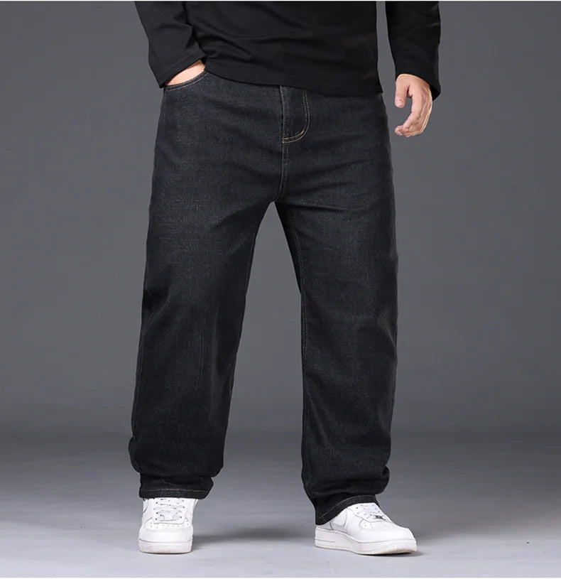 Jean extensible pour hommes, 29 à 50 tailles, pantalon en Denim à jambe droite, taille étendue, bleu/noir, Streetwear, coupe décontractée pour le travail et le décontracté