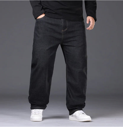 Jean extensible pour hommes, 29 à 50 tailles, pantalon en Denim à jambe droite, taille étendue, bleu/noir, Streetwear, coupe décontractée pour le travail et le décontracté