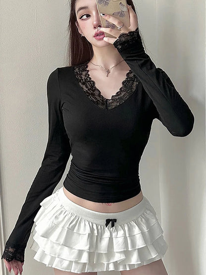 T-shirt femme nouveau Streetwear printemps mode décontracté mince T-shirt élégant femme Sexy noir dame polyvalent tricoté t-shirts vêtements