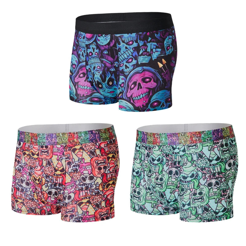 FARDLY 3 pièces cadeau d'Halloween pour hommes Boxer pour hommes sous-vêtements doux et respirants caleçons extensibles confortables