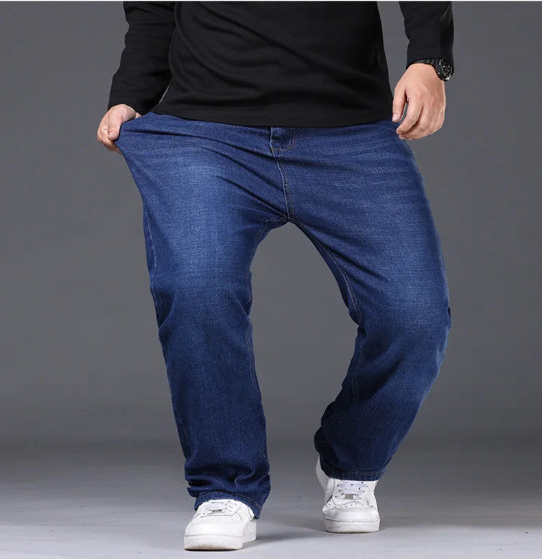 Jean extensible pour hommes, 29 à 50 tailles, pantalon en Denim à jambe droite, taille étendue, bleu/noir, Streetwear, coupe décontractée pour le travail et le décontracté