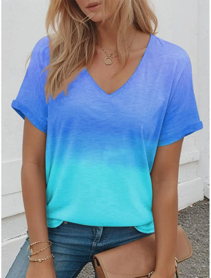 T-Shirts pour femmes, haut imprimé dégradé 3d, vêtements de rue décontractés, mode d'été, T-Shirt surdimensionné pour dames Y2k, vêtements à col en v