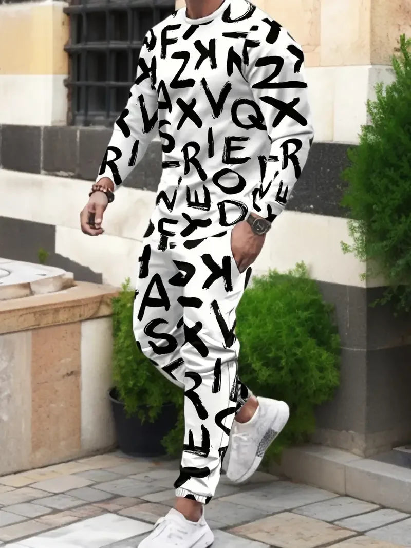 Populaire hommes à manches longues T-Shirts pantalons ensemble mode impression 3D hommes vêtements de sport homme vêtements rue survêtement survêtement 2 pièces tenues