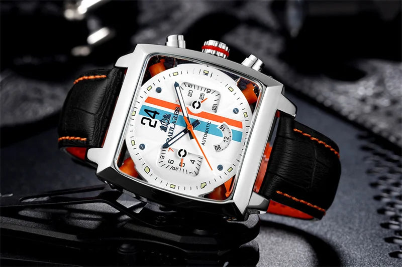 Montres de marque originale pour hommes, Design de luxe, montre mécanique carrée, bracelet en cuir, étanche, Date, semaine