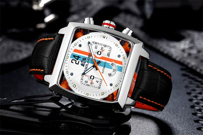 Montres de marque originale pour hommes, Design de luxe, montre mécanique carrée, bracelet en cuir, étanche, Date, semaine