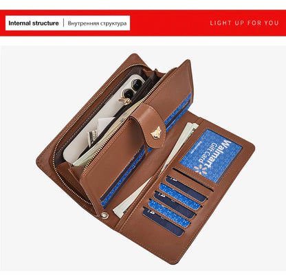 FOXER femmes Long portefeuille carte et porte-passeport élégant pochette dame monogramme PVC avec bracelet sac de téléphone portable femme porte-monnaie