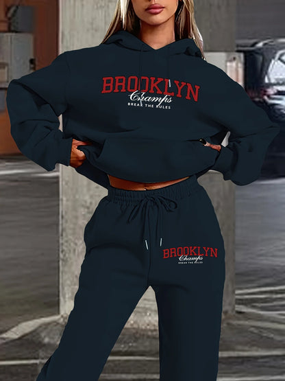 Ensemble pantalon décontracté imprimé Cool pour femmes, sweat à capuche à manches longues avec poches et cordon de serrage, sweat-shirt ample avec lettres imprimées