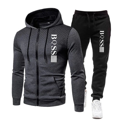 Mode imprimé survêtement pour hommes fermeture éclair sweat à capuche et pantalons de survêtement deux pièces costumes mâle décontracté Fitness Jogging ensembles de sport