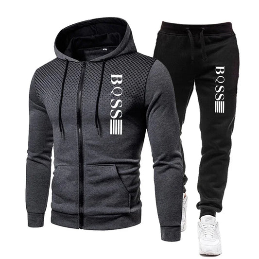 Mode imprimé survêtement pour hommes fermeture éclair sweat à capuche et pantalons de survêtement deux pièces costumes mâle décontracté Fitness Jogging ensembles de sport