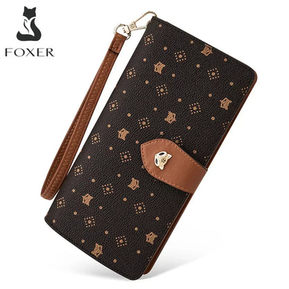 FOXER femmes Long portefeuille carte et porte-passeport élégant pochette dame monogramme PVC avec bracelet sac de téléphone portable femme porte-monnaie
