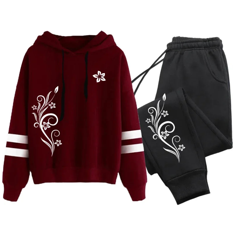 Qualité femmes survêtement quotidien en plein air automne hiver sweats à capuche décontracté une pièce rayure sweat et pantalons de survêtement confort Jogging