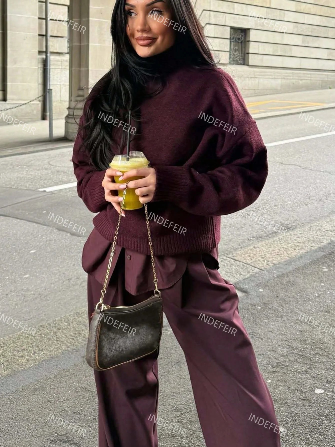 Indefeir femmes printemps nouvelle mode Simple doux basique bordeaux tricots pull tricots