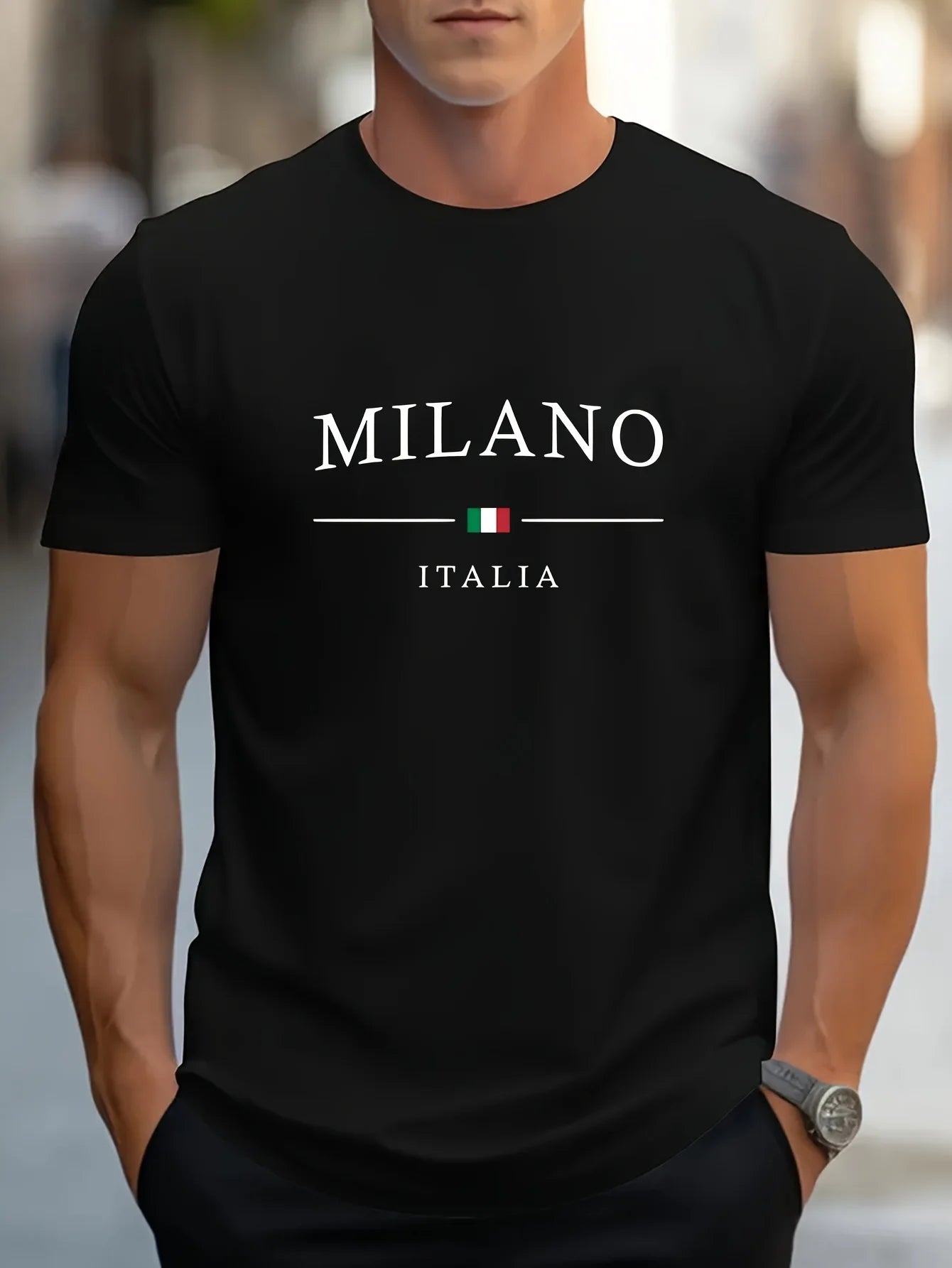 MILANO-T-shirt à Manches Courtes et Col Rond pour Homme, Haut Décontracté, Confortable, Lettre Imprimée, Été, 100% Coton, Mode