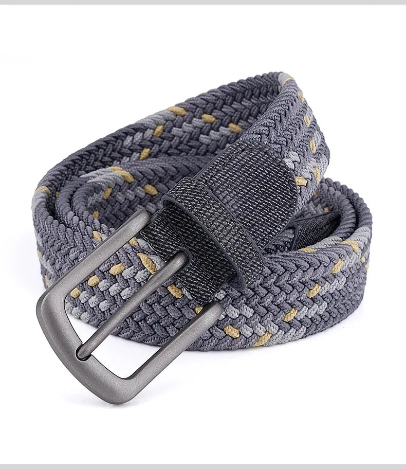 Ceinture en toile tissée pour hommes, tout élastique, extensible, pour garçons, jeunes pantalons polyvalents, Jeans, ceinture à la mode boutonnée