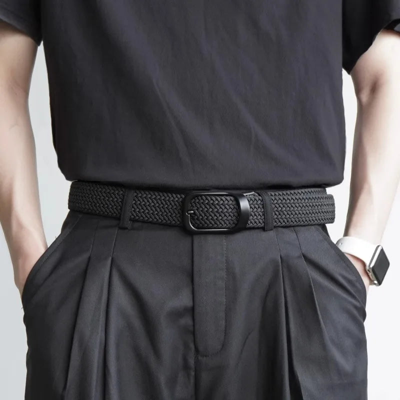Ceinture tissée élastique en toile extensible pour hommes et femmes, sans trous, sans poinçon, pour pantalons d'étudiant polyvalents de Style coréen