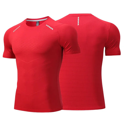Hommes mince glace soie hauts course à manches courtes sport T-shirt gymnase Fitness entraînement musculaire sweat sec ajustement serré survêtements