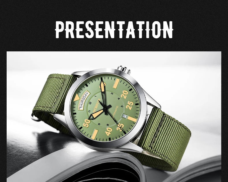 OCHSTIN hommes mode luxe mécanique automatique Date semaine montre couverture arrière transparente Design créatif avec cadran calendrier vert