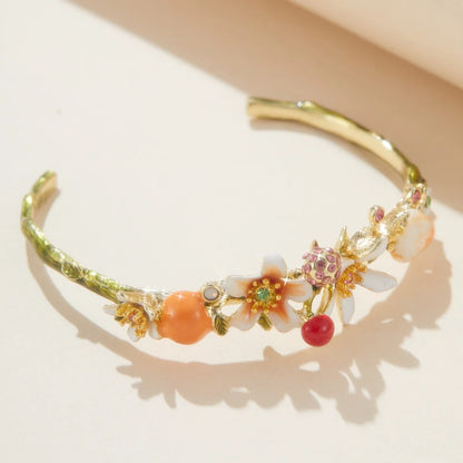 Bracelet de Style français pour femmes, fait à la main, série de fruits et fleurs, en émail, réglable, cadeau d'anniversaire, bijoux de fête de vacances
