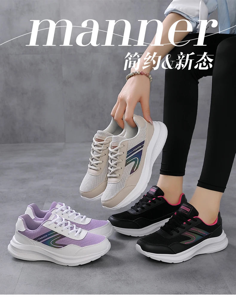 Chaussures de sport légères pour femmes, chaussures de course pour étudiants, non ald et absorbant les chocs, semelle souple pour mère, printemps et été