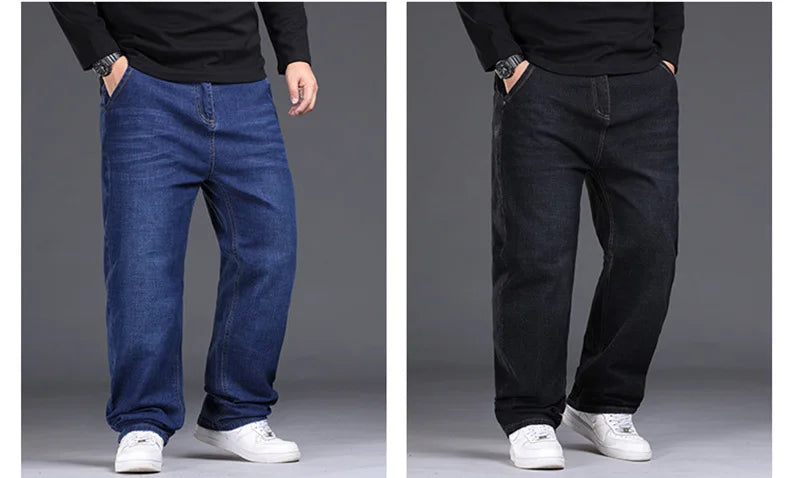 Jean extensible pour hommes, 29 à 50 tailles, pantalon en Denim à jambe droite, taille étendue, bleu/noir, Streetwear, coupe décontractée pour le travail et le décontracté