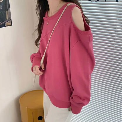 Femme T-shirt rouge Sexy vêtements ample haut uni pour les femmes épaules nues 2025 vieux Simple pas cher T-shirt élégant Original Xxl Emo T-shirt