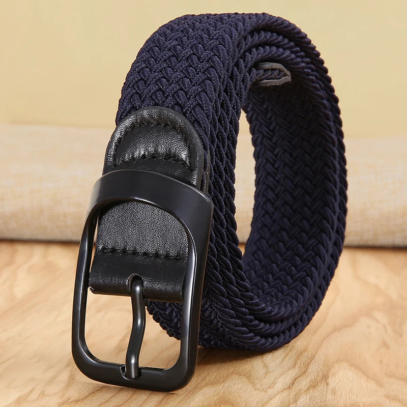 Ceinture tissée élastique en toile extensible pour hommes et femmes, sans trous, sans poinçon, pour pantalons d'étudiant polyvalents de Style coréen