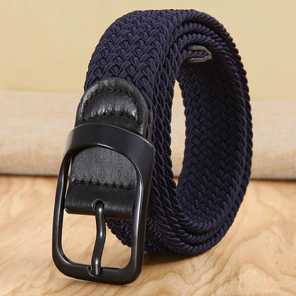 Ceinture tissée élastique en toile extensible pour hommes et femmes, sans trous, sans poinçon, pour pantalons d'étudiant polyvalents de Style coréen