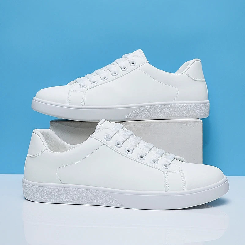 Chaussures vulcanisées pour hommes, baskets basses plates décontractées, blanches, Zapatillas Hombre, livraison directe, cuir noir