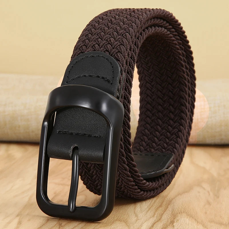 Ceinture tissée élastique en toile extensible pour hommes et femmes, sans trous, sans poinçon, pour pantalons d'étudiant polyvalents de Style coréen
