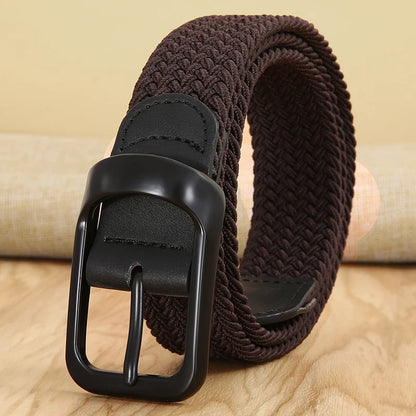 Ceinture tissée élastique en toile extensible pour hommes et femmes, sans trous, sans poinçon, pour pantalons d'étudiant polyvalents de Style coréen
