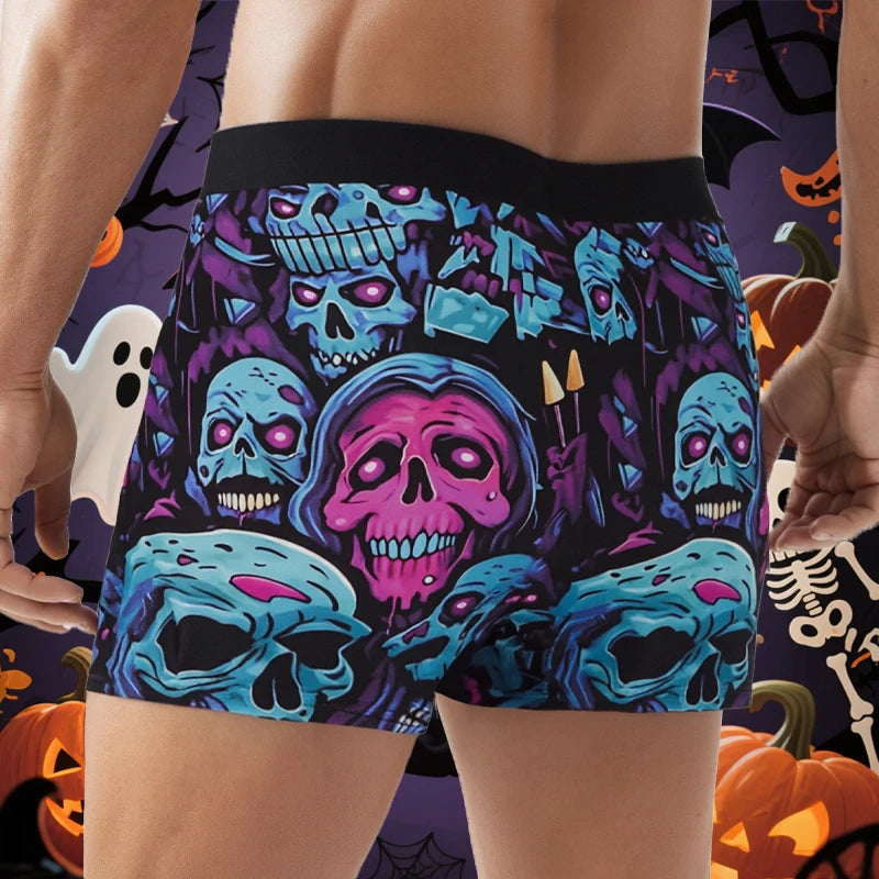 FARDLY 3 pièces cadeau d'Halloween pour hommes Boxer pour hommes sous-vêtements doux et respirants caleçons extensibles confortables