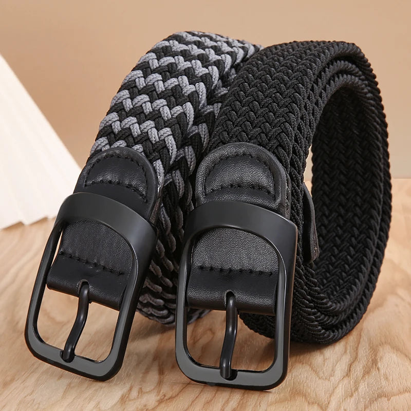 Ceinture tissée élastique en toile extensible pour hommes et femmes, sans trous, sans poinçon, pour pantalons d'étudiant polyvalents de Style coréen