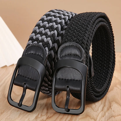 Ceinture tissée élastique en toile extensible pour hommes et femmes, sans trous, sans poinçon, pour pantalons d'étudiant polyvalents de Style coréen