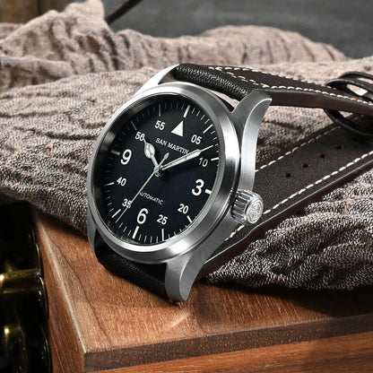 San Martin – montre pilote pour hommes, 37mm, Miyota 8215, mode Simple, militaire, automatique, mécanique, étanche à 100m, BGW-9