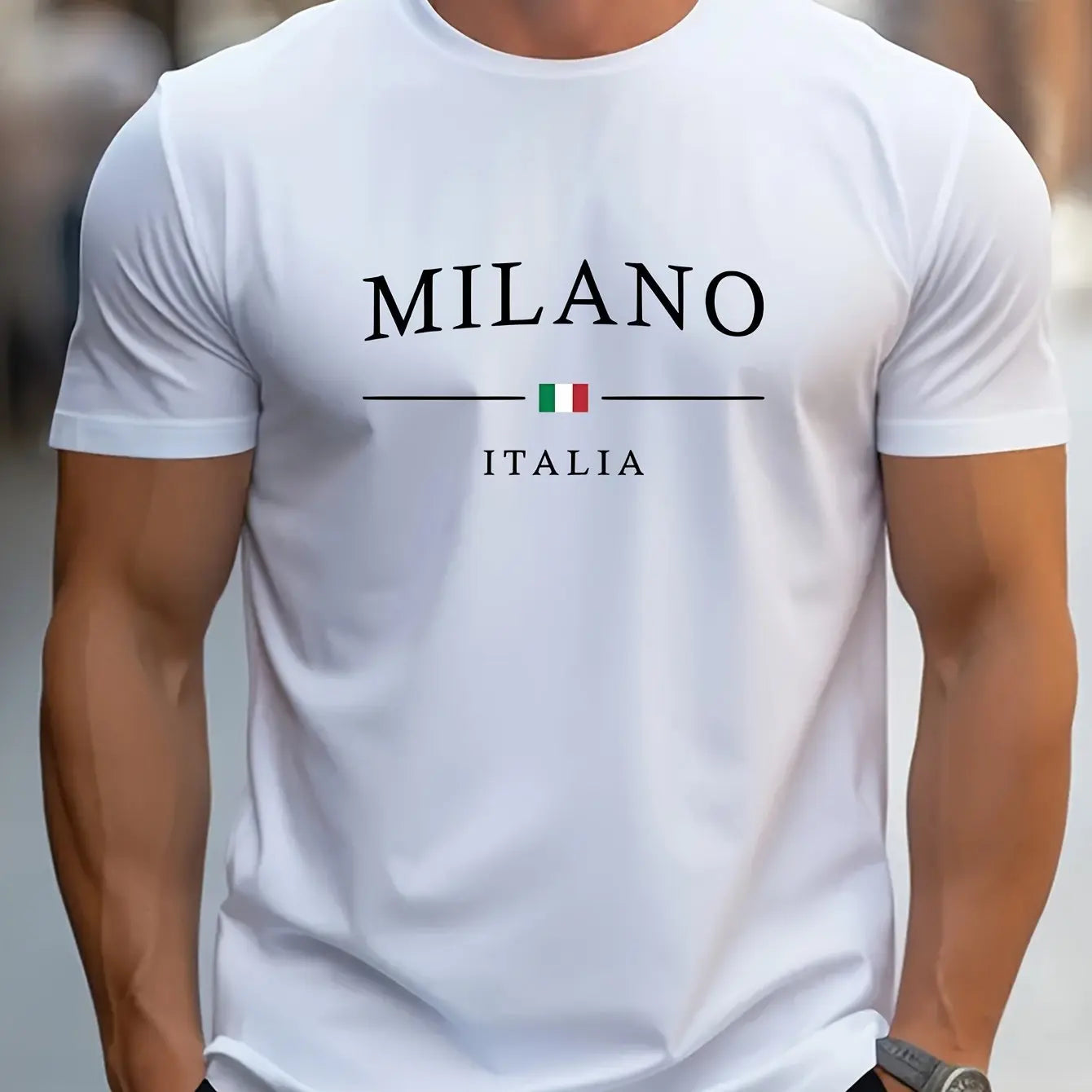 MILANO-T-shirt à Manches Courtes et Col Rond pour Homme, Haut Décontracté, Confortable, Lettre Imprimée, Été, 100% Coton, Mode