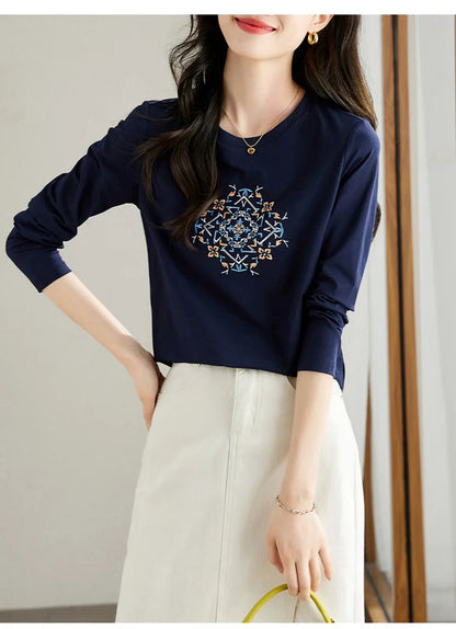 T-shirt à manches longues pour femmes, haut fin et ample, à la mode, intérieur et extérieur, printemps et automne, 2025