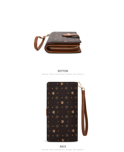 FOXER femmes Long portefeuille carte et porte-passeport élégant pochette dame monogramme PVC avec bracelet sac de téléphone portable femme porte-monnaie