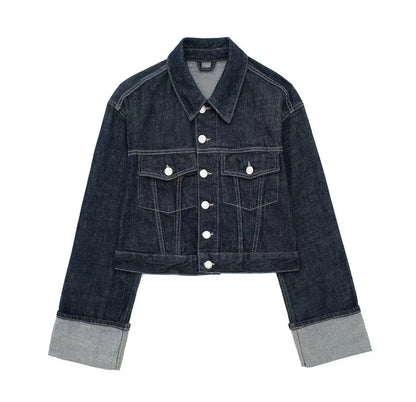 HH – costume en Denim Vintage pour femme, manteau à revers à manches longues et simple boutonnage + jean taille haute à jambes larges, ensemble de mode de rue, automne 2024