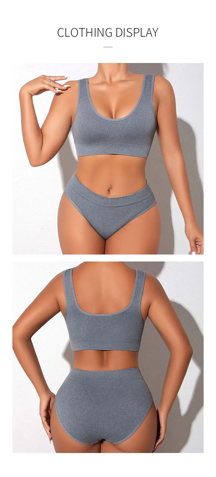 Women Underwear 2 Pcs Set Ribbed Seamless Low Rise Sexy Panties And Bras Sets Breathable Comfortable Female Underpants Lingerie