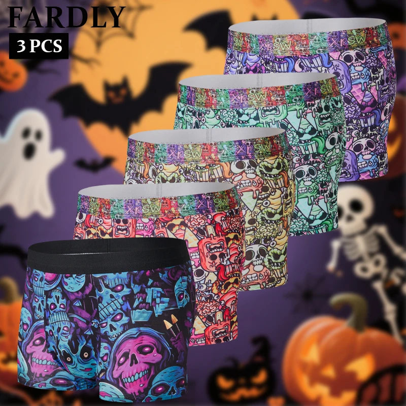 FARDLY 3 pièces cadeau d'Halloween pour hommes Boxer pour hommes sous-vêtements doux et respirants caleçons extensibles confortables