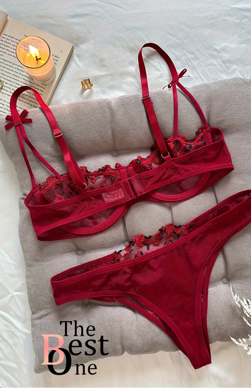 Nuit belle femmes Sexy 2 pièces broderie florale sous-vêtements Sexy lingerie érotique ensemble de sous-vêtements