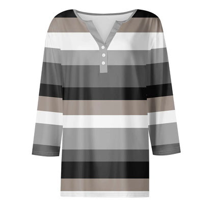 Pull décontracté à col en V pour femmes, manches 3/4, imprimé, été, délicat, 03/chemises, chemisiers